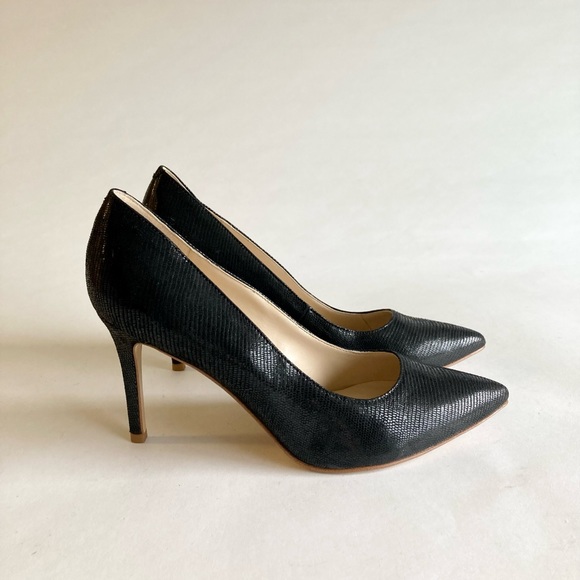 Marc Fisher Black Lizard Print Fabric Point Toe Heels size 9.5 - Picture 3 of 14